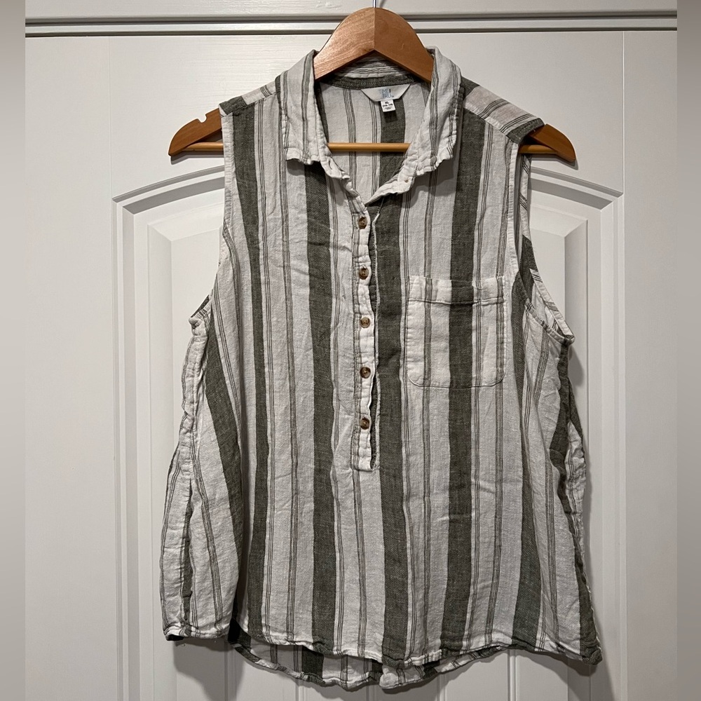 Striped Sleeveless Button-Up Top